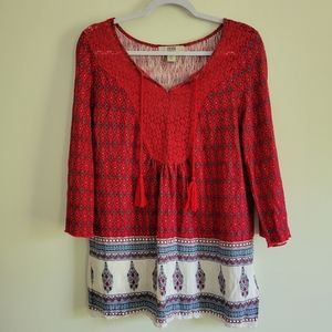 Vintage America Blues Bohemian 3/4 Sleeve Blouse Top‎ M